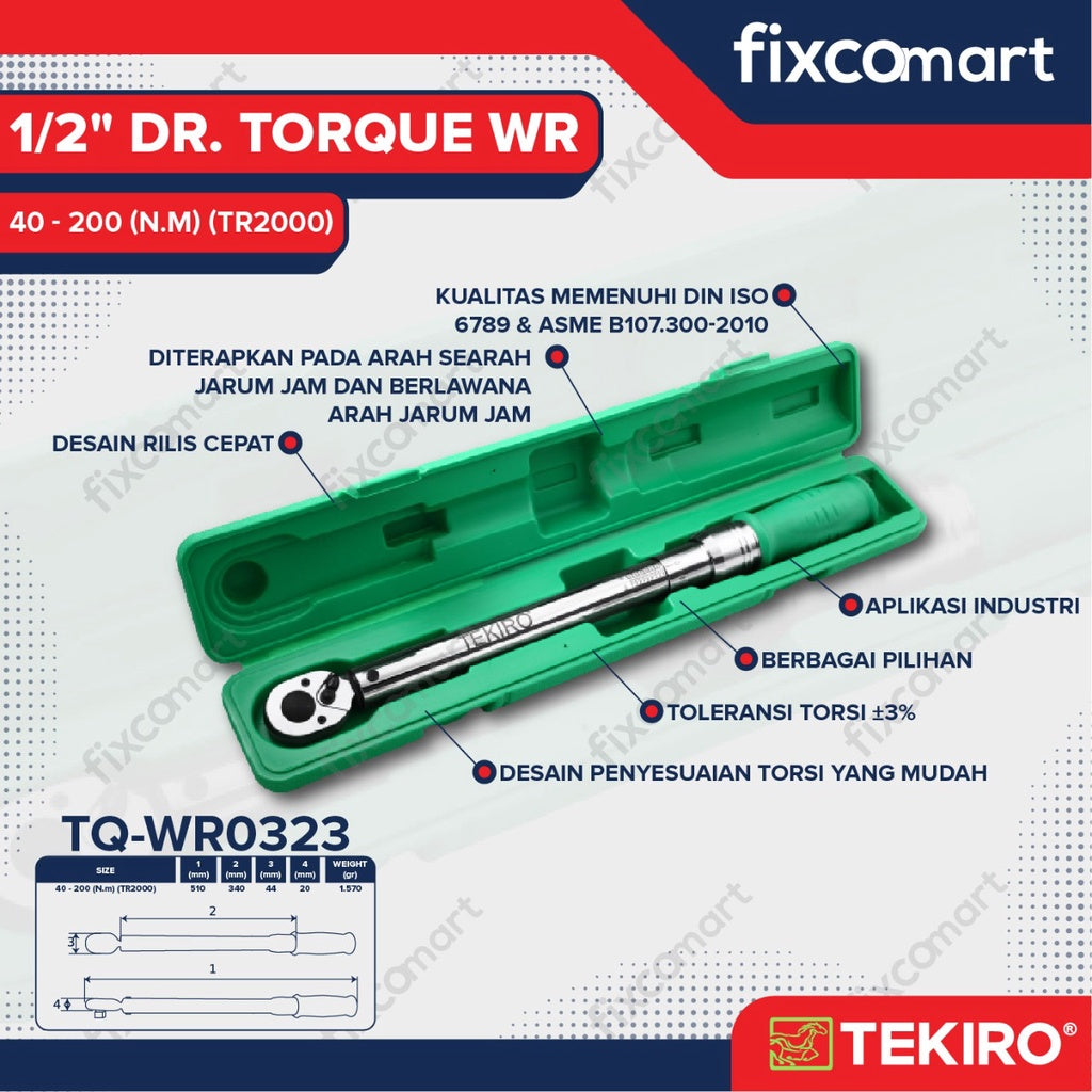 Tekiro Kunci Torsi 1/2 Inch 40-200 N.M (Tr2000) / Tekiro Kunci Momen / Kunci Torque