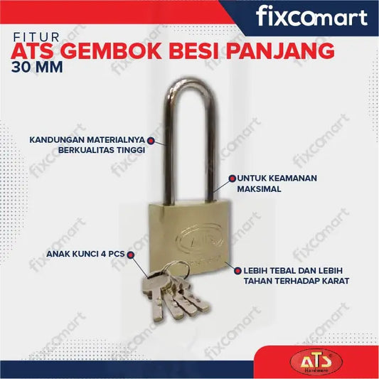Kunci Gembok Padlock ATS 30 40 50 60 70 MM Leher Panjang FIXCOMART