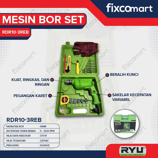 Ryu Mesin Bor Tangan Listrik 10 Mm Set Koper 22 Pcs Rdr 10 - 3 Reb