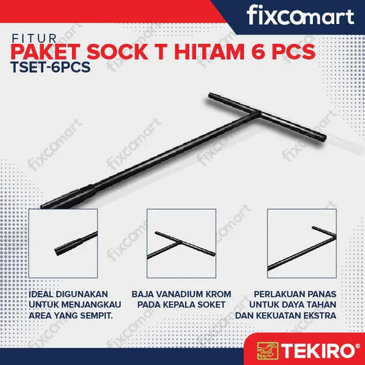 Tekiro Paket Kunci Sock T Hitam (8-10-12-14-17-19 Mm) / Tekiro Kunci T Set 6 Pcs FIXCOMART