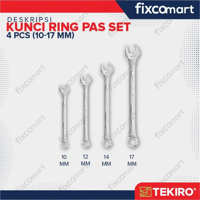 Tekiro Combination Wrench Set / Kunci Ring Pas Set 4 Pcs (10-17 Mm) FIXCOMART