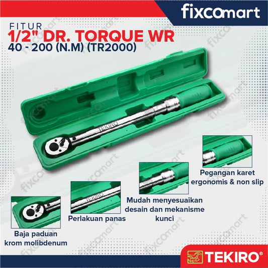 Tekiro Kunci Torsi 1/2 Inch 40-200 N.M (Tr2000) / Tekiro Kunci Momen / Kunci Torque