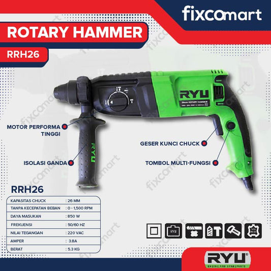 Ryu Rotary Hammer / Mesin Bor Rotary Rrh 26 850 W