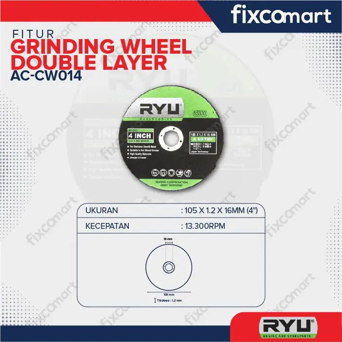 RYU Cutting Wheel Double Layer / Ryu Mata Pisau Mesin Gerinda 4 Inch FIXCOMART