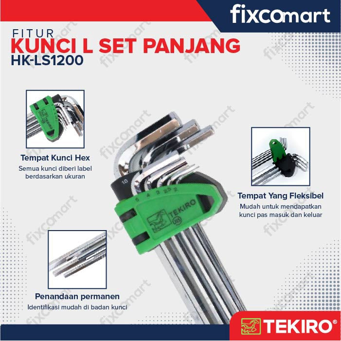 Tekiro Kunci L Set Panjang 8 Pcs (2 - 10 Mm) / Tekiro Hex Key Long Set Mm