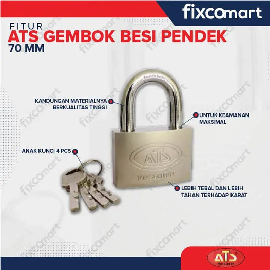 Kunci Gembok Padlock ATS 30 40 50 60 70 MM Leher Pendek FIXCOMART