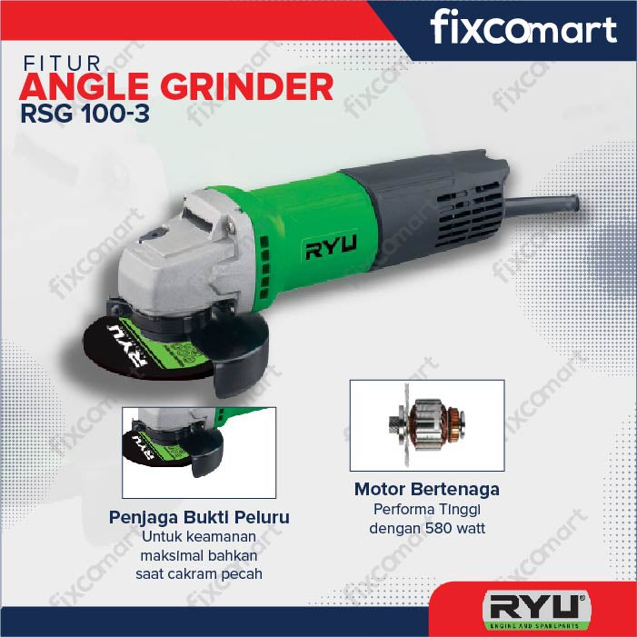 Ryu Angle Grinder Rsg 100-3 / Mesin Gerinda Tangan 4 Inch 4" / Gurinda / Grinda