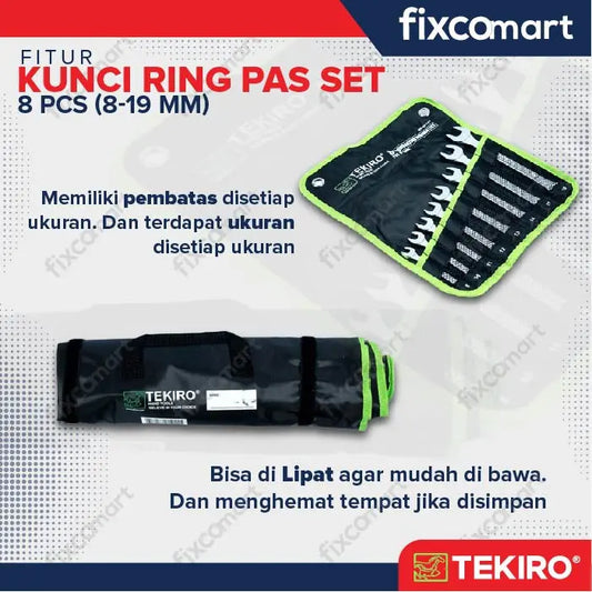 Tekiro Combination Wrench Set / Kunci Ring Pas Set 8 Pcs (8-19 Mm) FIXCOMART