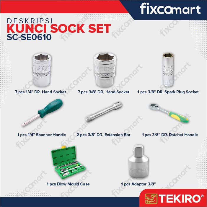 Tekiro Socket Set 1/4 - 3/8 Inch 21 Pcs 6Pt (Box Plastik)