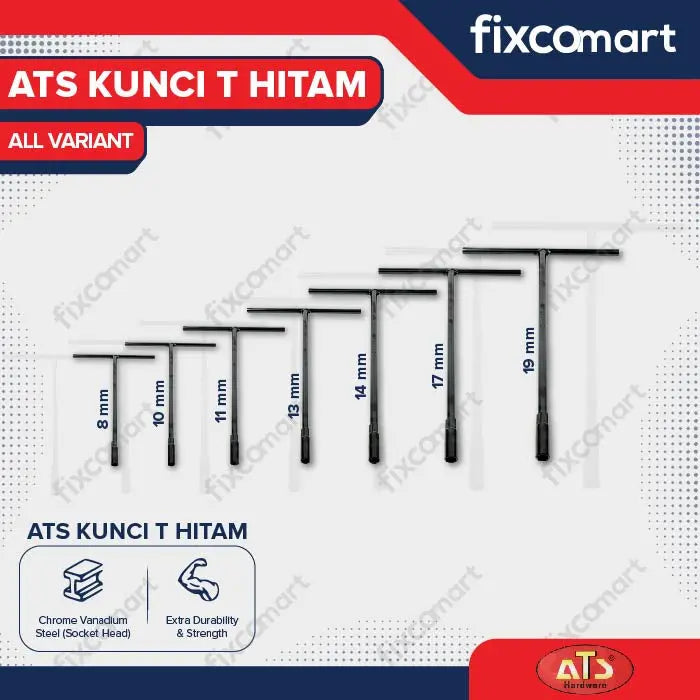 Kunci Sock T Hitam ATS 8 10 11 13 14 17 19 MM FIXCOMART