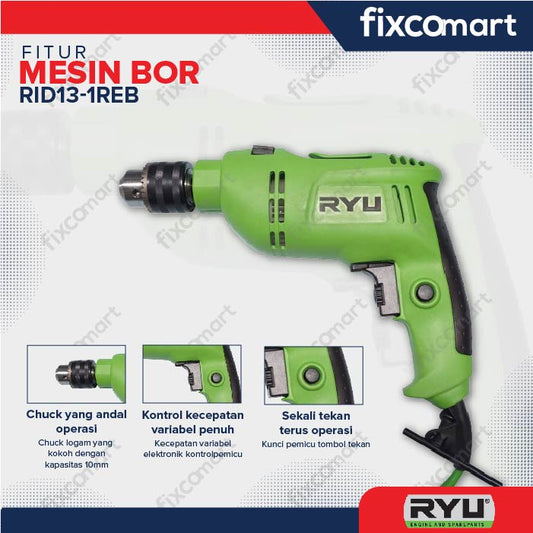 RYU Paket Mesin Bor Tembok Ryu Rid 13-1 Reb Mesin Bor Beton Tekiro