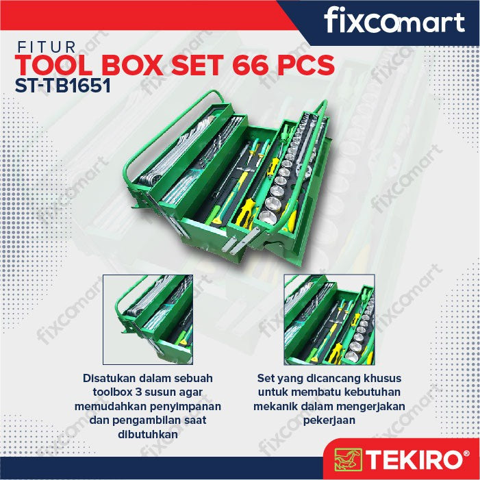 Tekiro Tool Box Set 66 Pcs / Tekiro Mechanic Tool Set 66 Pcs