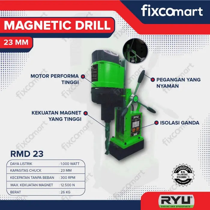 RYU Magnetic Drill / Mesin Bor Magnet RMD 23 / 28 / 32 MM FIXCOMART