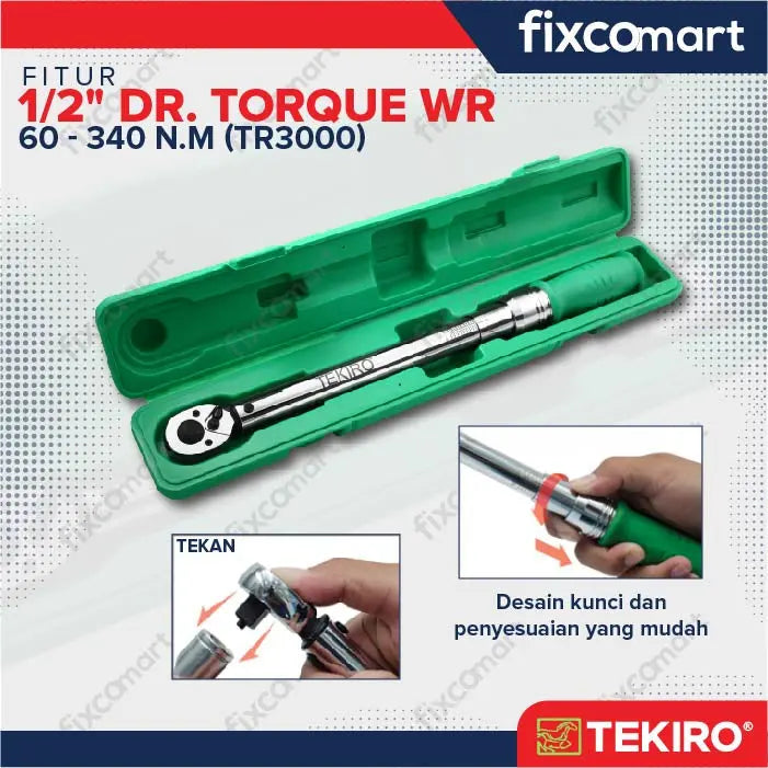 Tekiro Kunci Torsi 1/2 Inch 60-340 N.M (Tr3000) / Tekiro Kunci Momen / Kunci Torque FIXCOMART