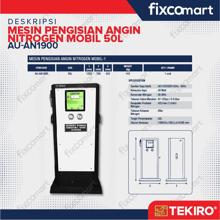 Tekiro Mesin Nitrogen Isi Angin Ban Mobil Motor 50L GRATIS ONGKIR