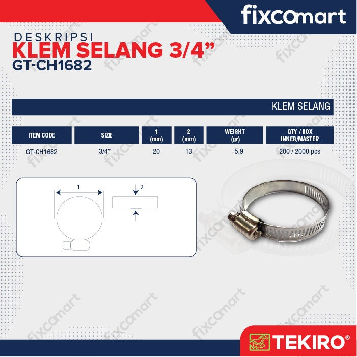 TEKIRO KLEM SELANG 3/4" / HOSE CLAMP / TOOLS / PERKAKAS