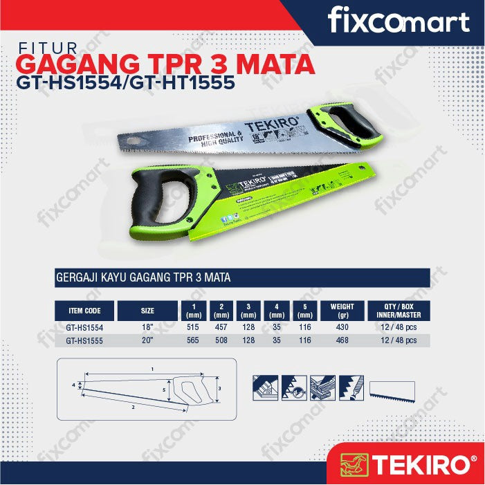 Tekiro Gergaji Kayu 3 Mata 20 Inch