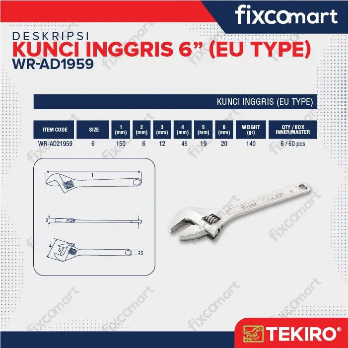 Tekiro Kunci Inggris 6 Inch FIXCOMART