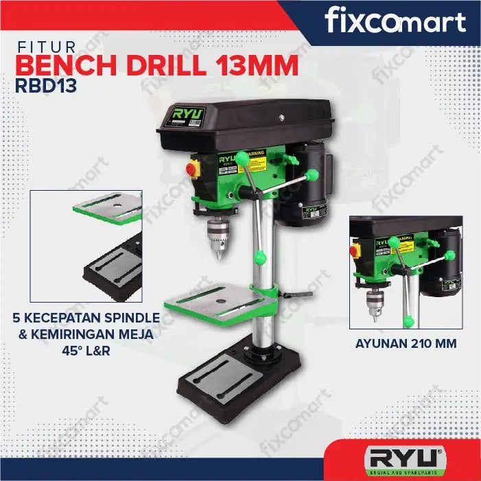 Ryu Bench Drill Rbd 13 / Mesin Bor Duduk 350 W / Mesin Bor Besi FIXCOMART