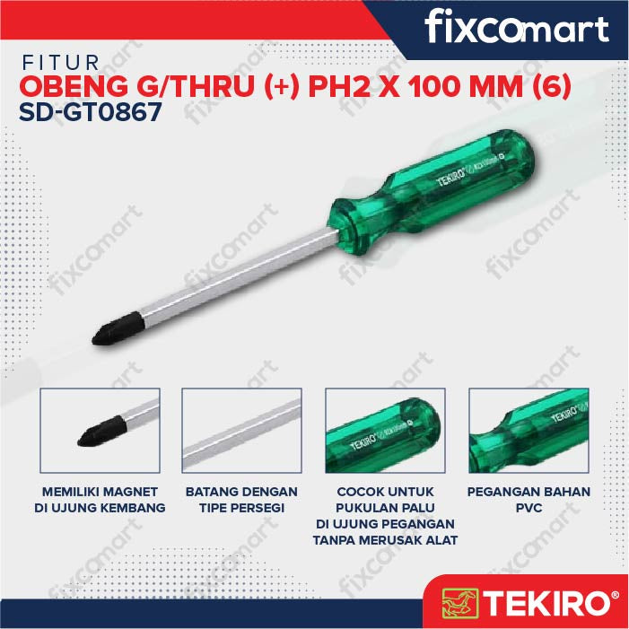 Tekiro Obeng Tembus Hijau (+) Ph2 X 100 Mm / Tekiro Obeng Go Thru