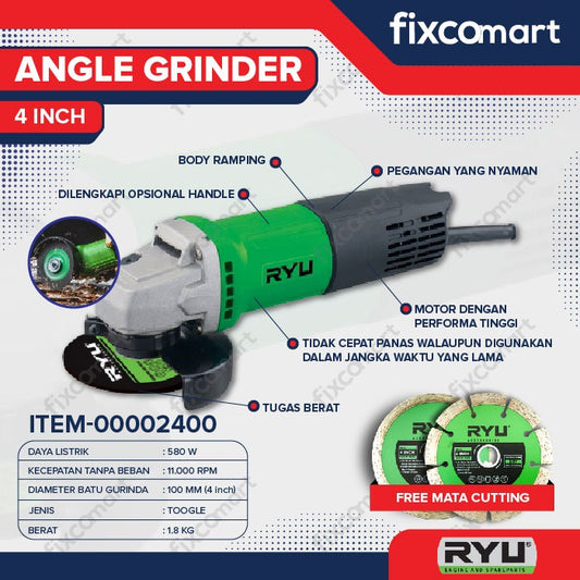 Ryu Paket Murah Gerinda Tangan Free Mata Potong Besi Keramik Wet & Dry