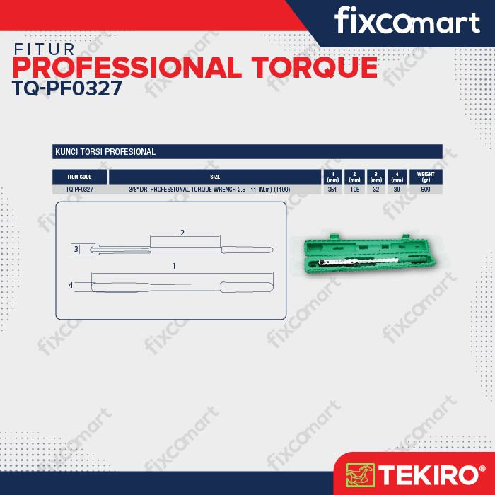 Tekiro Kunci Torsi Profesional 3/8 Inch 2.5-11 N.M (T100) / Tekiro Kunci Momen / Kunci Torque
