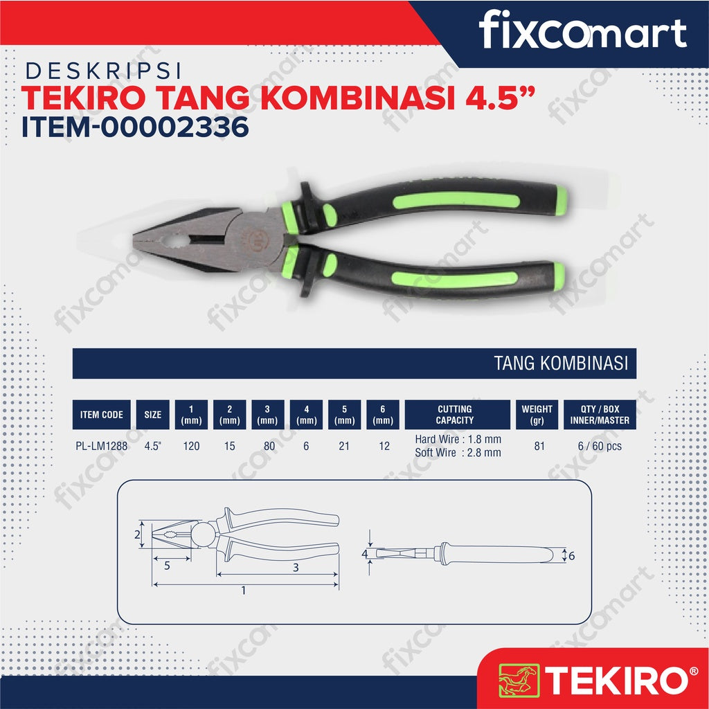 TEKIRO Paket Tang 3 Pcs Tang Kombinasi, Lancip, Dan Potong 4.5 Inch