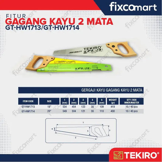 Tekiro Gergaji Kayu 2 Mata 18 Inch (Gagang Kayu) / Tekiro Gergaji Potong FIXCOMART