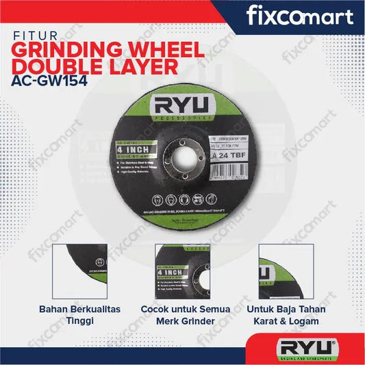RYU Grinding Wheel 4 Inch Double Layer 100 X 6 X 16 Mm FIXCOMART