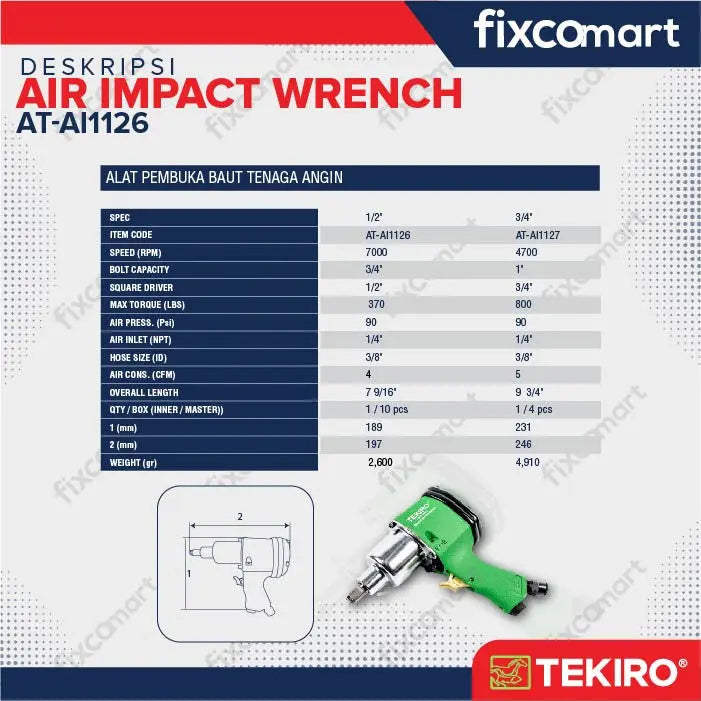Tekiro Air Impact 1/2 Inch / Mesin Pneumatic Impact FIXCOMART