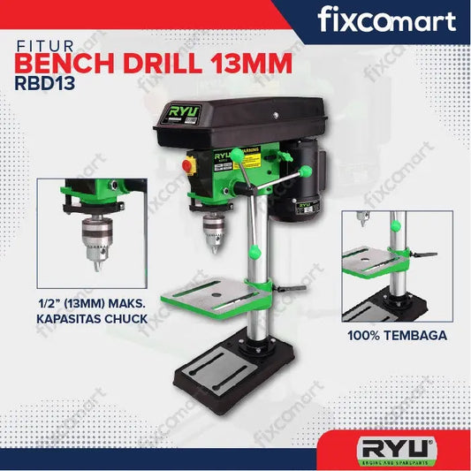 Ryu Bench Drill Rbd 13 / Mesin Bor Duduk 350 W / Mesin Bor Besi FIXCOMART