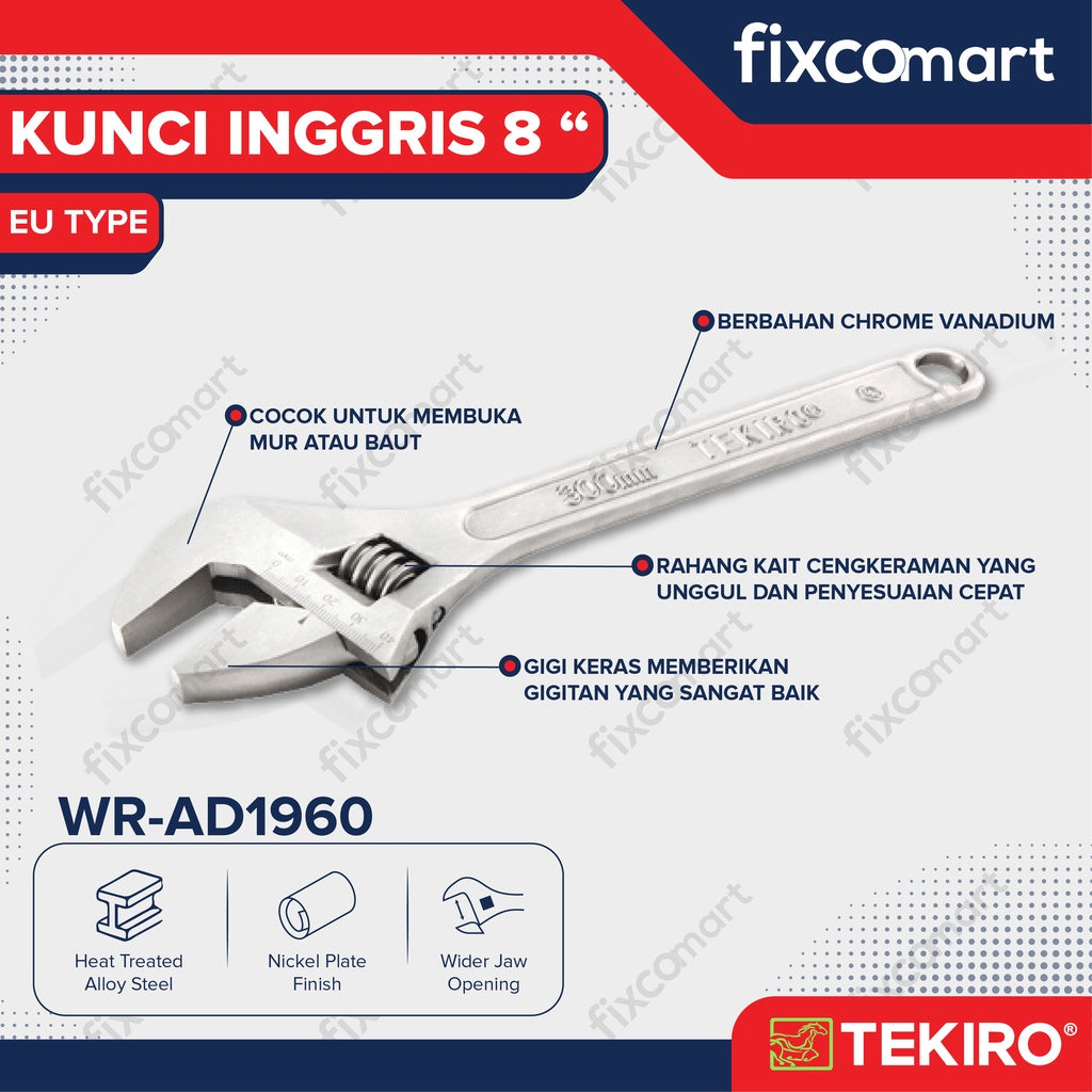 TEKIRO Kunci Inggris 8" - 10" TIPE 'EU