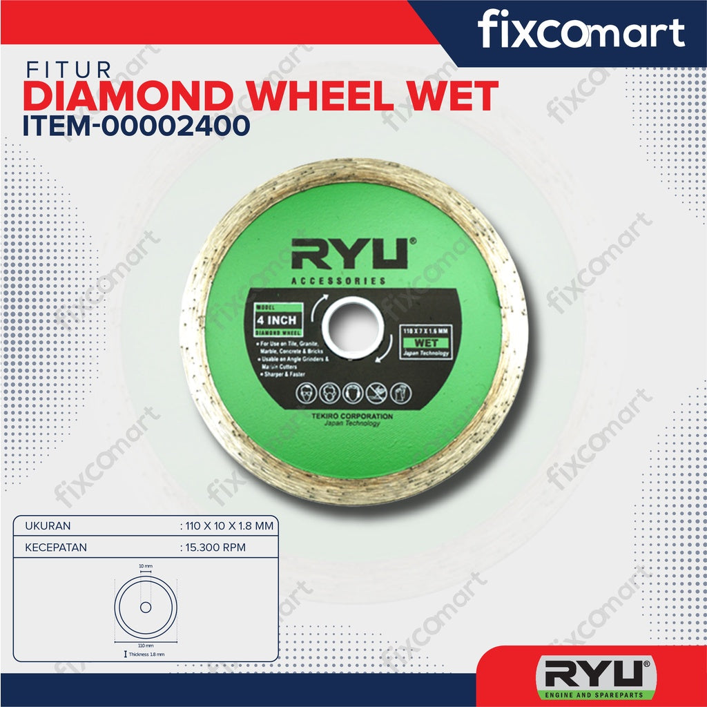 Ryu Paket Murah Gerinda Tangan Free Mata Potong Besi Keramik Wet & Dry