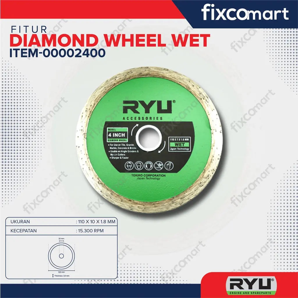 Ryu Paket Murah Gerinda Tangan Free Mata Potong Besi Keramik Wet & Dry FIXCOMART