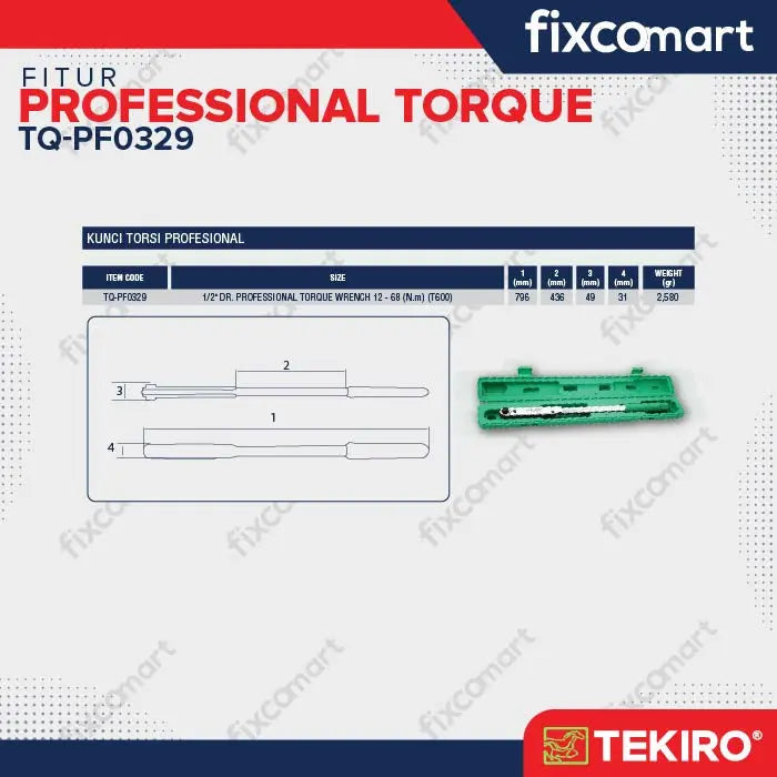 Tekiro Kunci Torsi Profesional 1/2 Inch 12-68 N.M (T600) / Tekiro Kunci Momen / Kunci Torque FIXCOMART