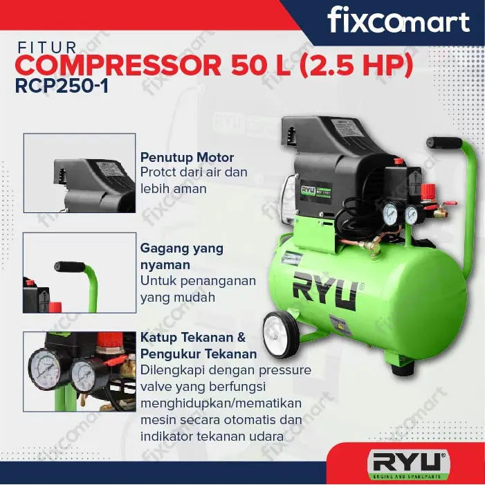 RYU Mesin Kompresor 2.5 Hp 50 Liter Rcp 250-1 Ryu / Ryu Air Compressor 2.5Hp FIXCOMART