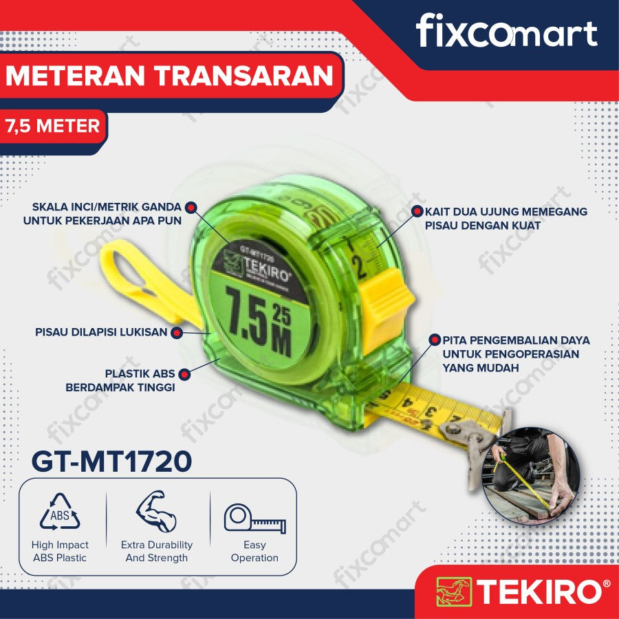 Tekiro Meteran Transparan 7.5 M / Tekiro Alat Ukur Manual