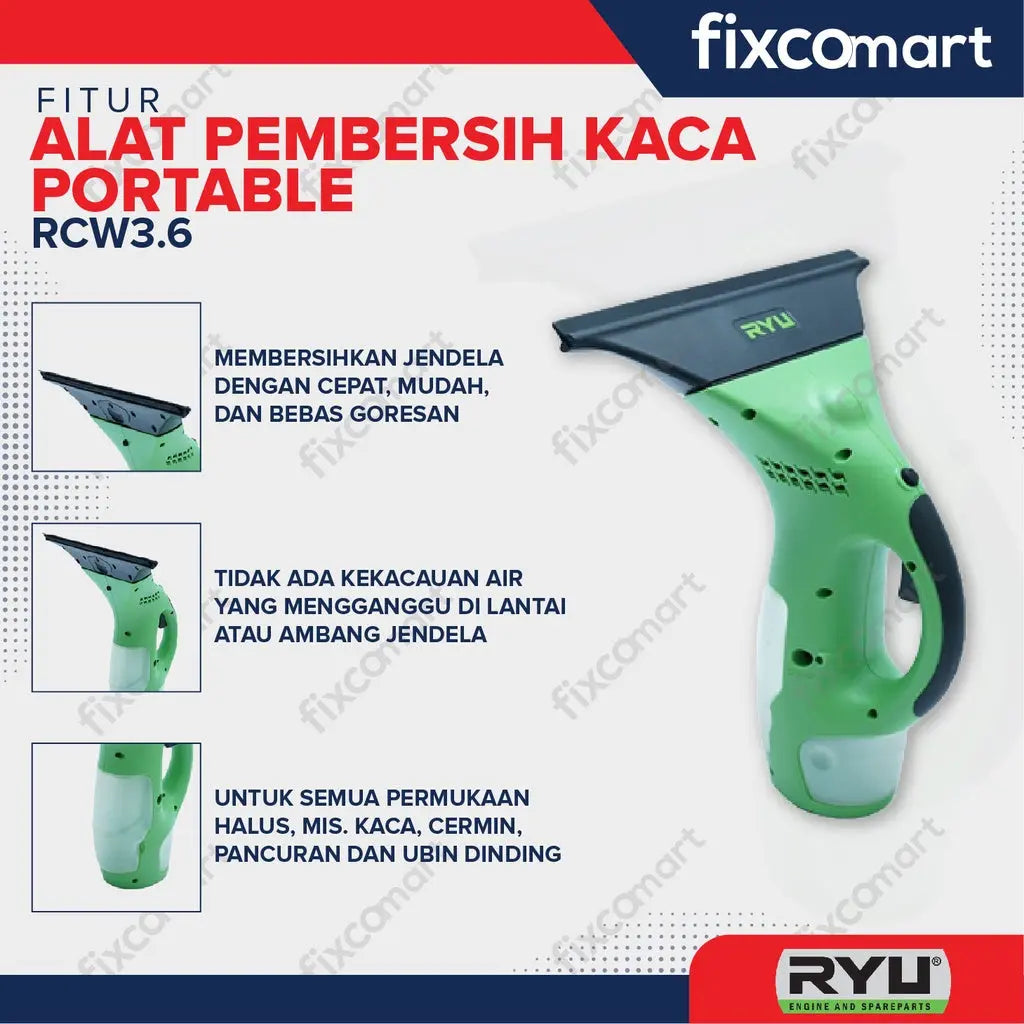 RYU Alat Pembersih Kaca - Ryu Cordless Window Cleaner RCW3.6 FIXCOMART