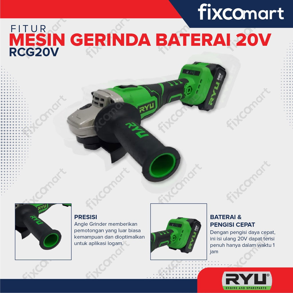 RYU Cordless Grinder / Mesin Gerinda Tangan Baterai 4 Inch RCG 20 V