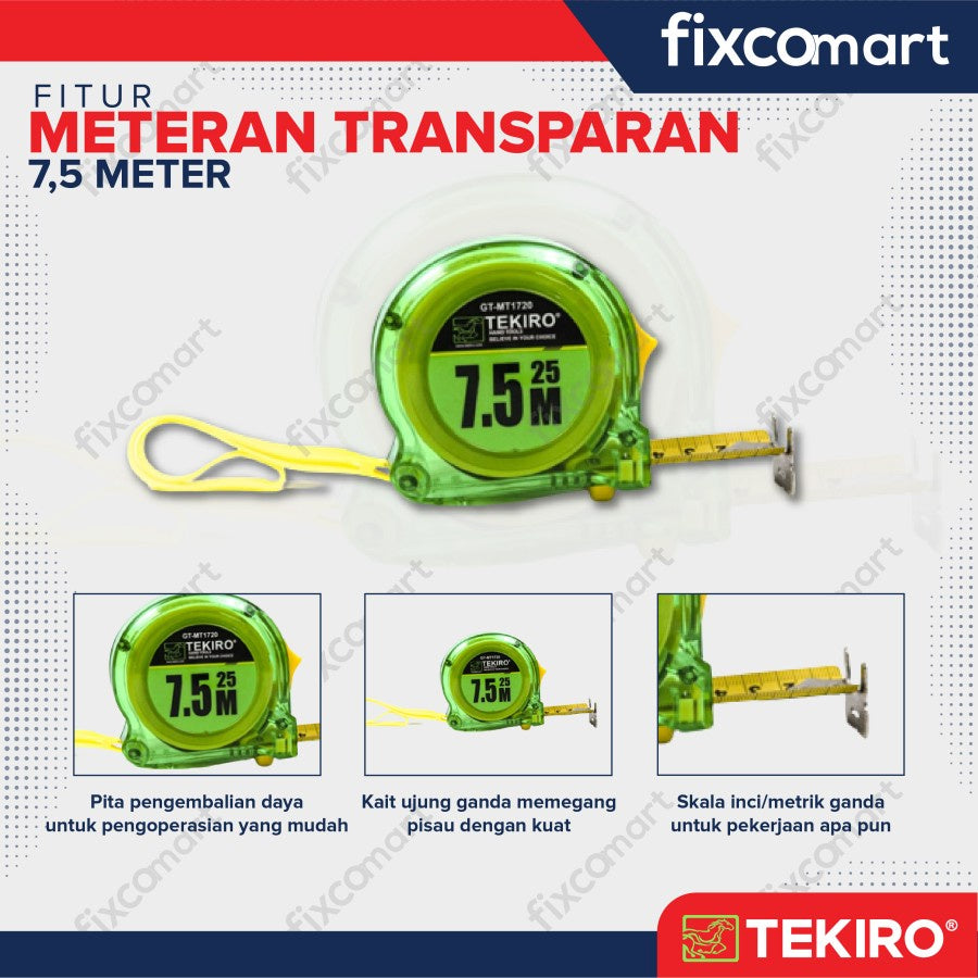 Tekiro Meteran Transparan 7.5 M / Tekiro Alat Ukur Manual
