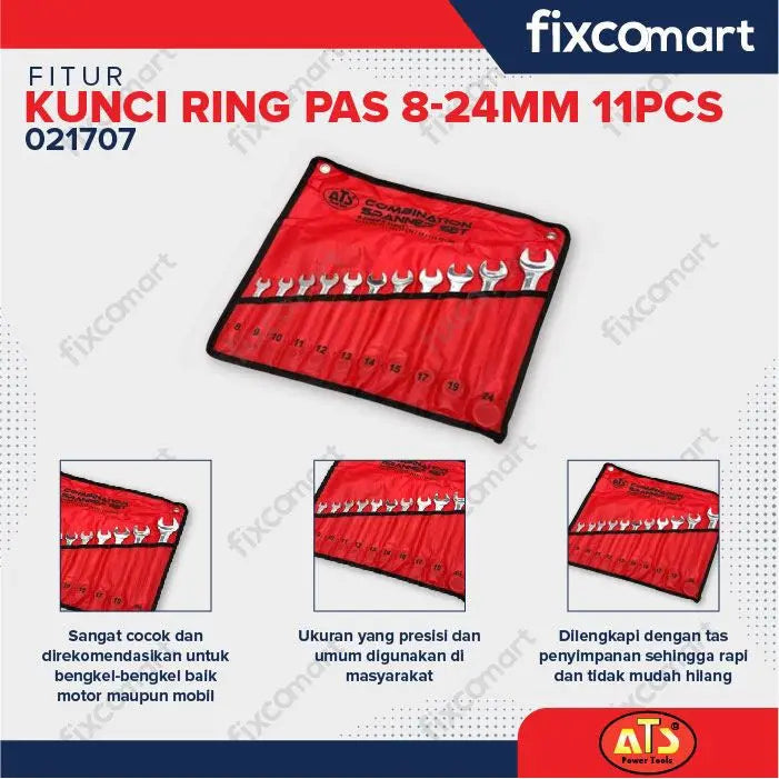 Kunci Ring Pas ATS SET 11 pcs ( 8-24mm) FIXCOMART