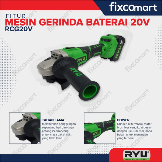 RYU Cordless Grinder / Mesin Gerinda Tangan Baterai 4 Inch RCG 20 V FIXCOMART