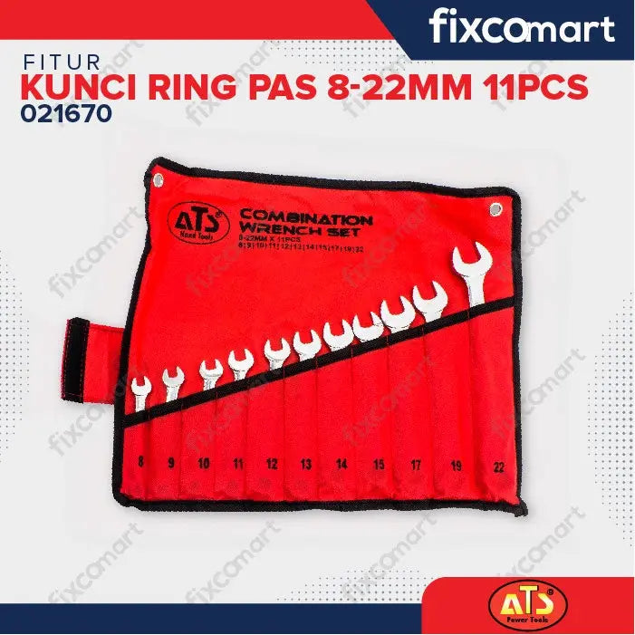 Kunci Ring Pas ATS SET 11 pcs ( 8-22mm) FIXCOMART