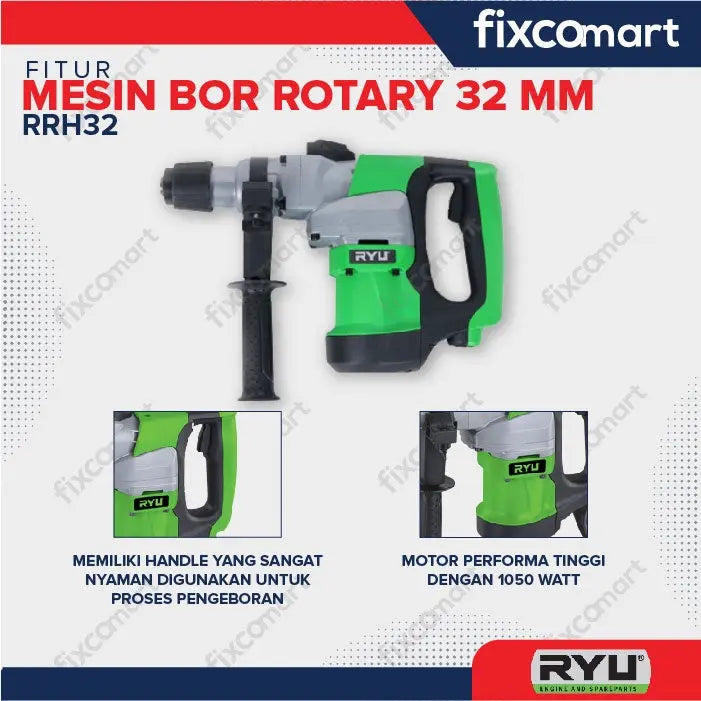 Ryu Rrh 32 / Ryu Mesin Bor Rotary 32 Mm / Mesin Bor Bobok Beton 1050 W / Rotary Hammer FIXCOMART