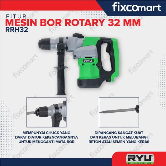 Ryu Rrh 32 / Ryu Mesin Bor Rotary 32 Mm / Mesin Bor Bobok Beton 1050 W / Rotary Hammer FIXCOMART