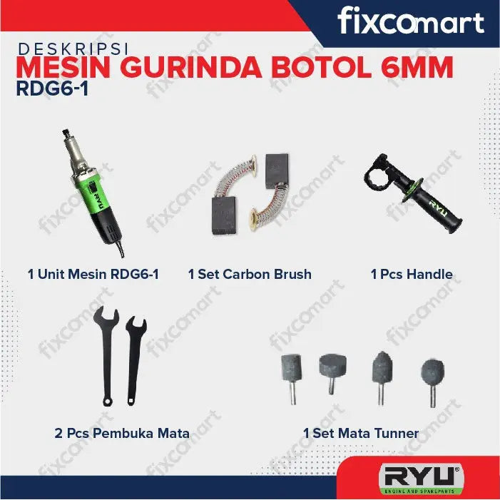 RYU Die Grinder / Mesin Gurinda / Gerinda Botol / Tuner RDG 6-1 FIXCOMART