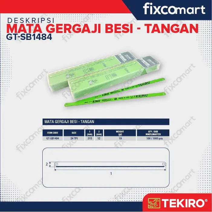 Tekiro Hacksaw Blade 12" X 1.1 Mm X 24 Tpi / Mata Gergaji Besi FIXCOMART