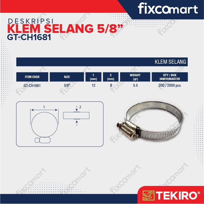 TEKIRO KLEM SELANG 5/8" / HOSE CLAMP / TOOLS / PERKAKAS