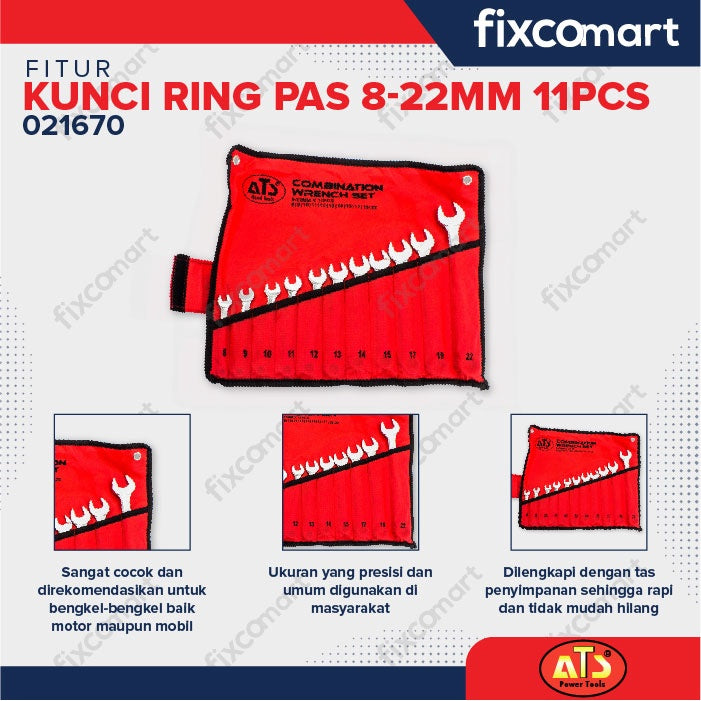 Kunci Ring Pas ATS SET 11 pcs ( 8-22mm)