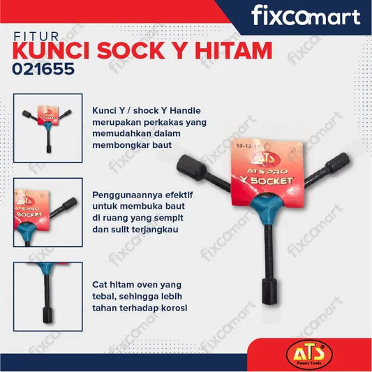 KUNCI SOCKET Y HITAM "ATS" 10X12X14MM FIXCOMART